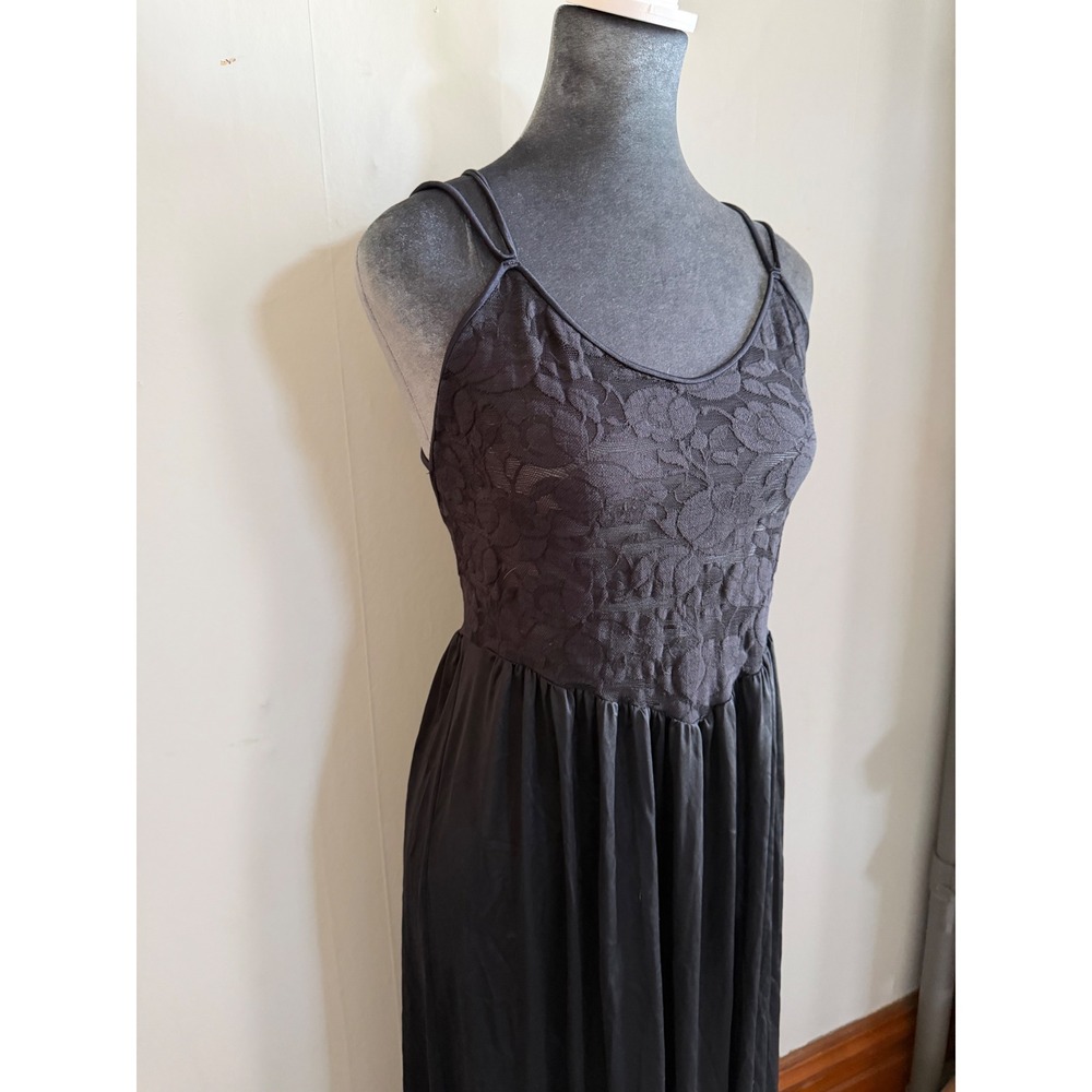 Olga Vintage Black Lace Bodice Maxi slip romantic nightgown Whimsigoth wedding L - Picture 3 of 14